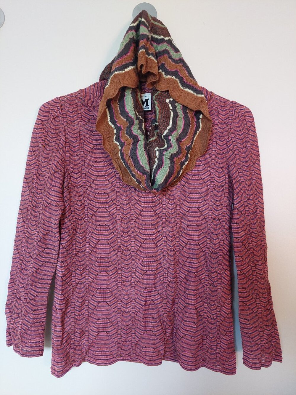 M Missoni - Pink Chevron Lace Knit High Cowl Neck Lightweight Sweater Sz 40/US 4